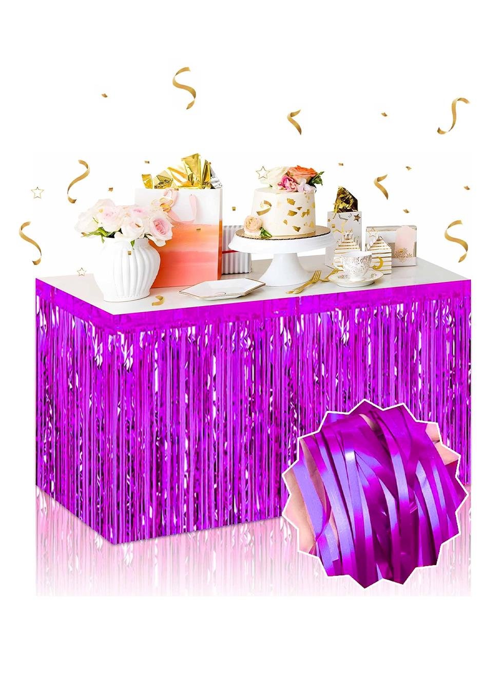 Metalize Parti Masa Eteği Masa Dekoru Mor