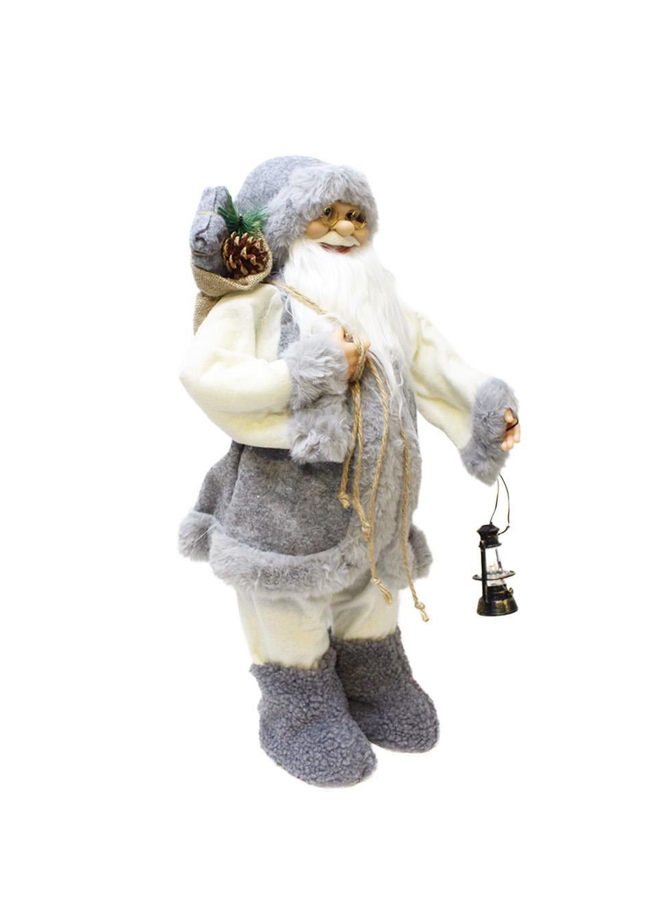 Yılbaşı Dekoru Gri Kürklü Noel Baba Figürlü Süsleme Aksesuarı 60 Cm 