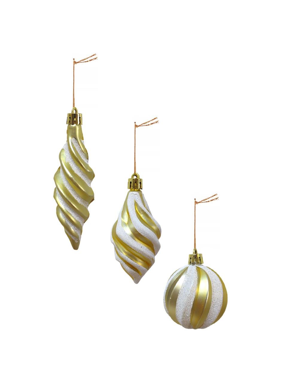 Yılbaşı Ağaç Süsleri Burgulu Karışık Paket Asılabilir Dekoratif Süs 6 cm 3'lü Gold