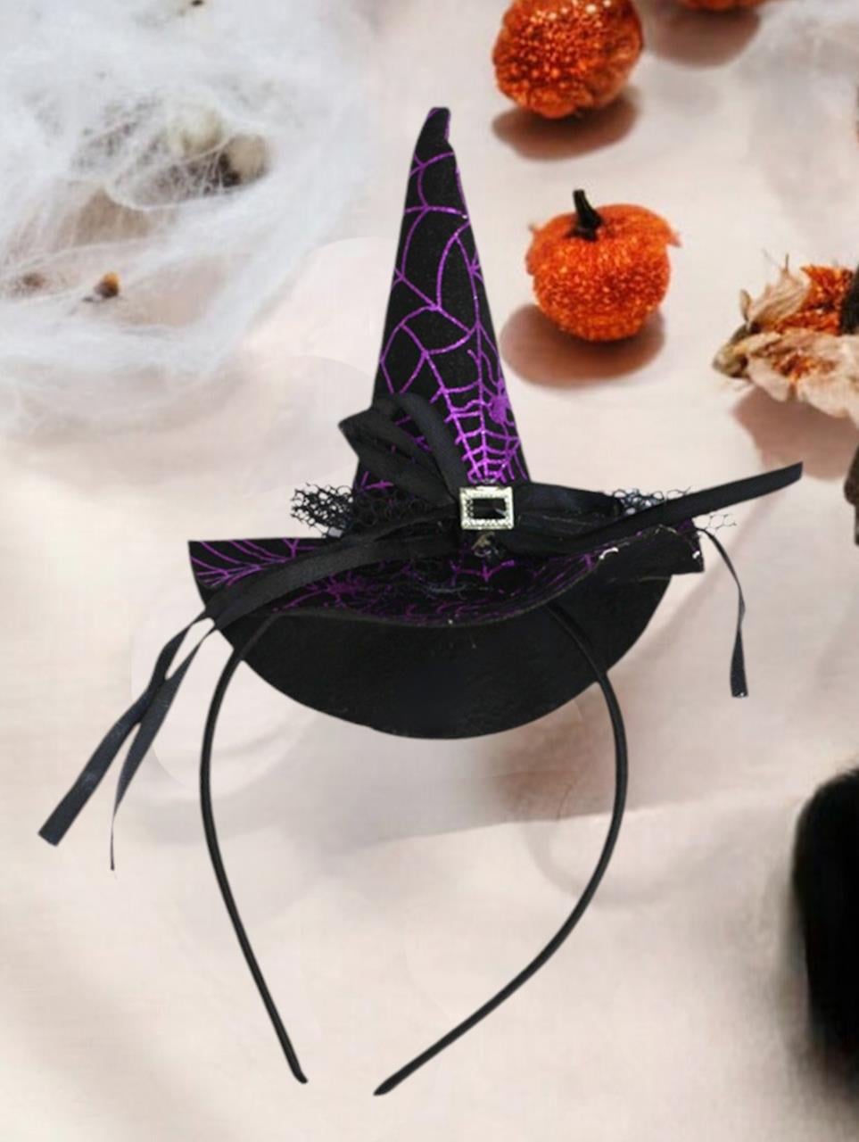 Cadı Şapkalı Halloween Parti Tacı Tüllü Cadılar Bayramı Aksesuarı Mor