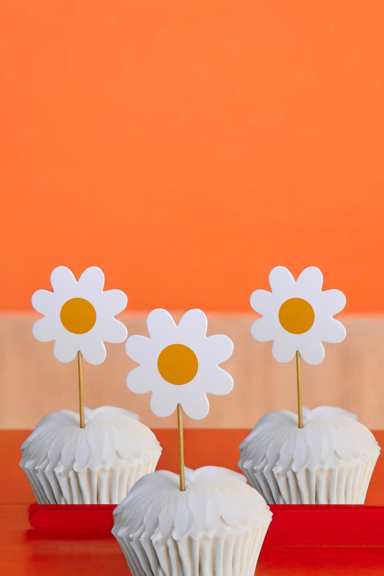 Papatya Temalı Kürdan Papatya Figürlü Cupcake Kürdanı Pasta Süsü 10'lu