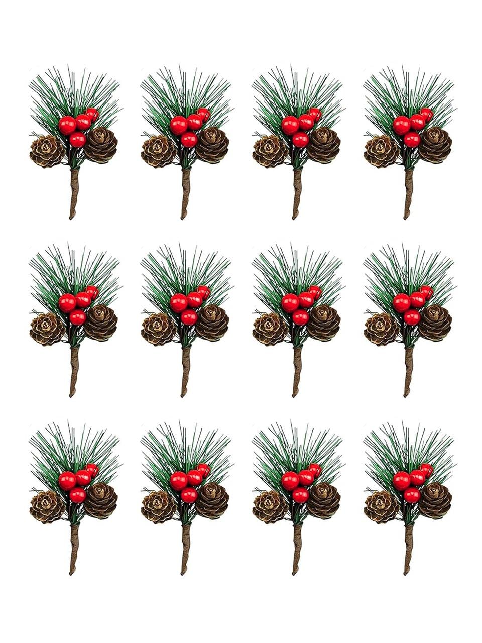 Yılbaşı Dekoru Kozalaklı Berry Kokinalı Süslü Dal 12 cm 12'li