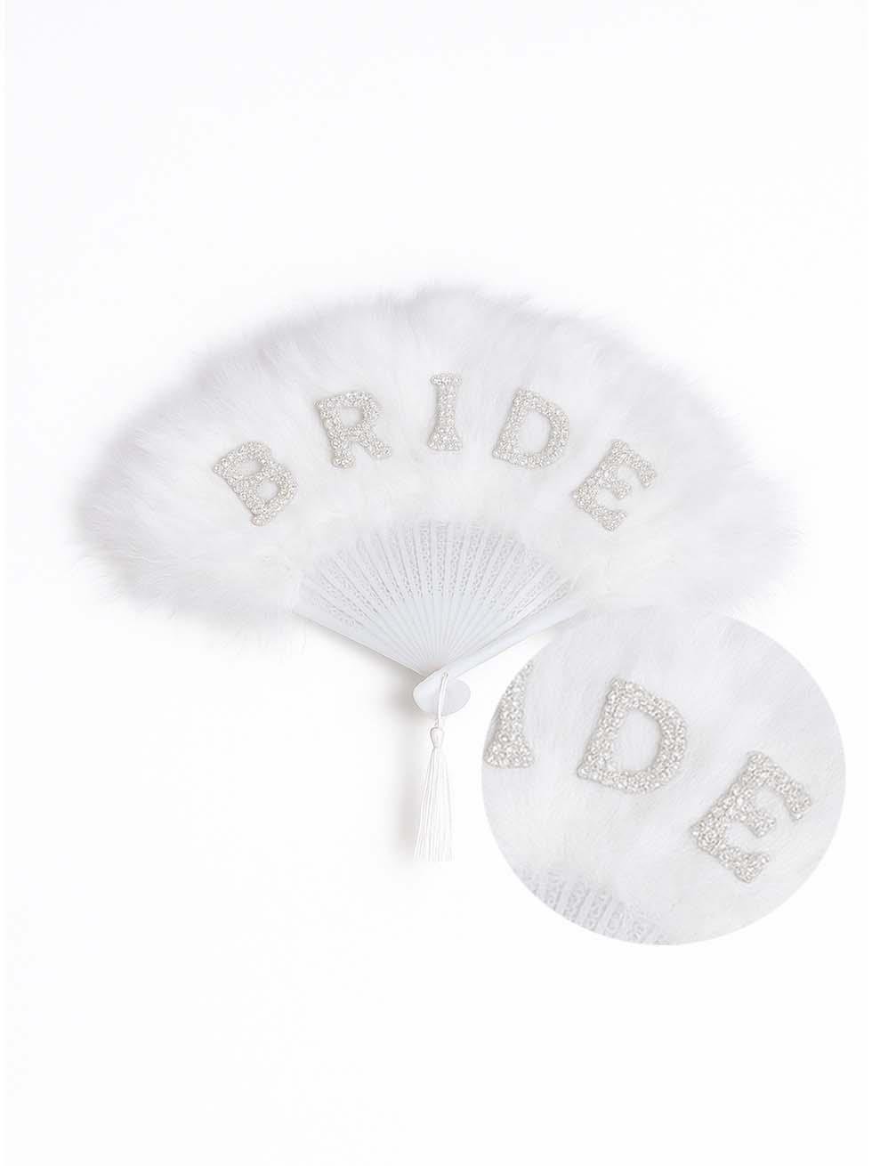 Bride Yazılı Tüylü Gelin Yelpaze Bekarlığa Veda Partisi Kostüm Aksesuarı Beyaz