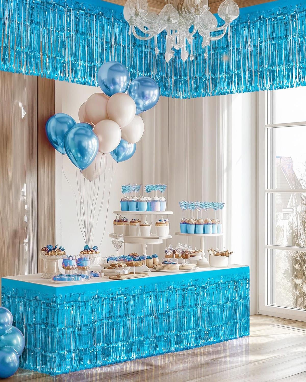 Metalize Masa Eteği Mavi