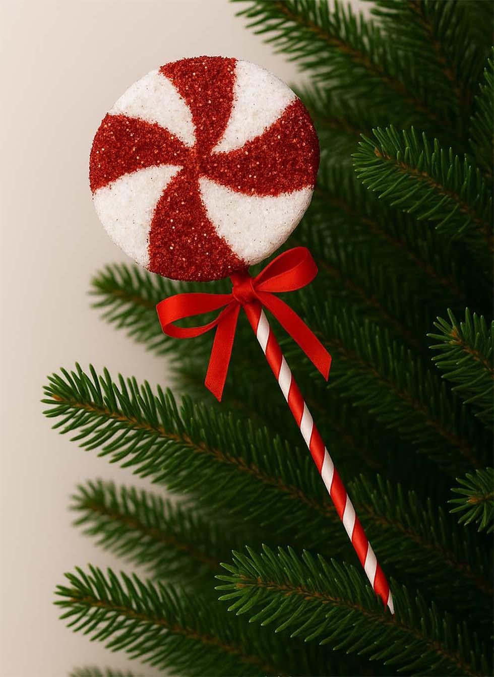 Yılbaşı Ağaç Süsü Dekoratif Simli Lolipop Şeker 45 cm