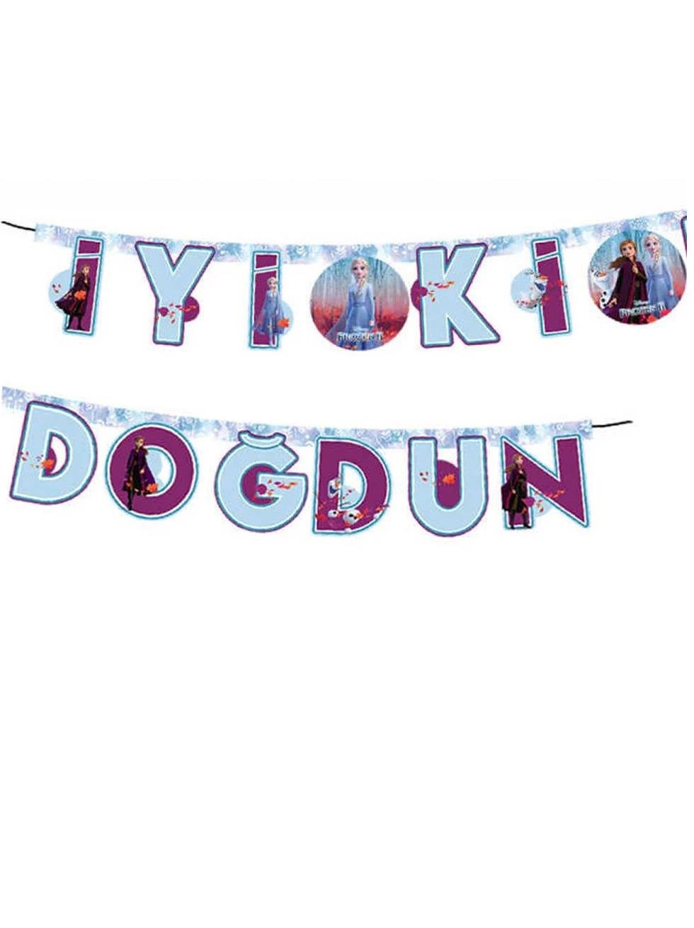 Frozen Temalı İyi Ki Doğdun Yazı Banner Asılabilir Doğum Günü Süsü
