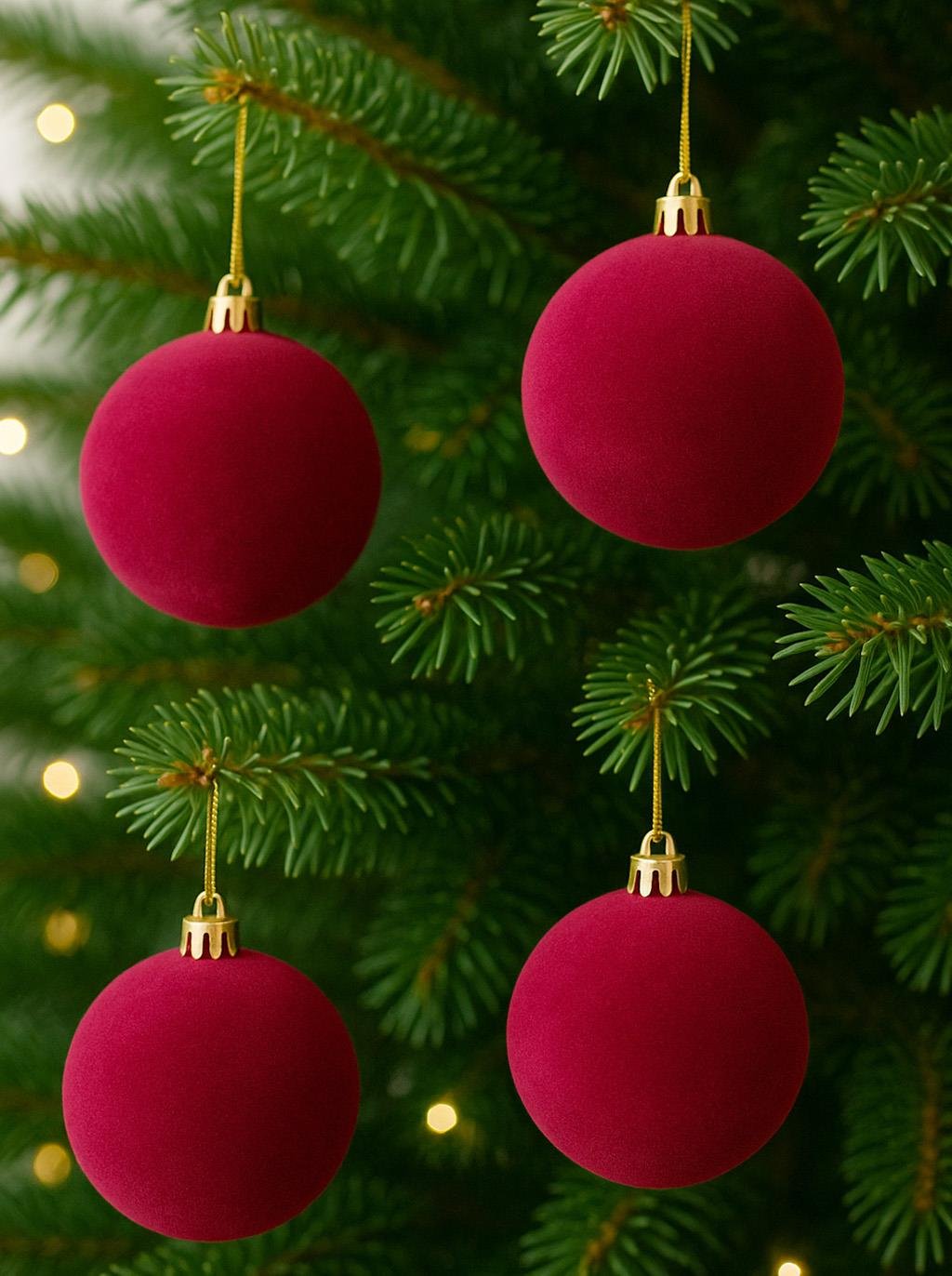 Kadife Yılbaşı Topu – Çam Ağacı Süsü Bordo 8 cm 4'lü