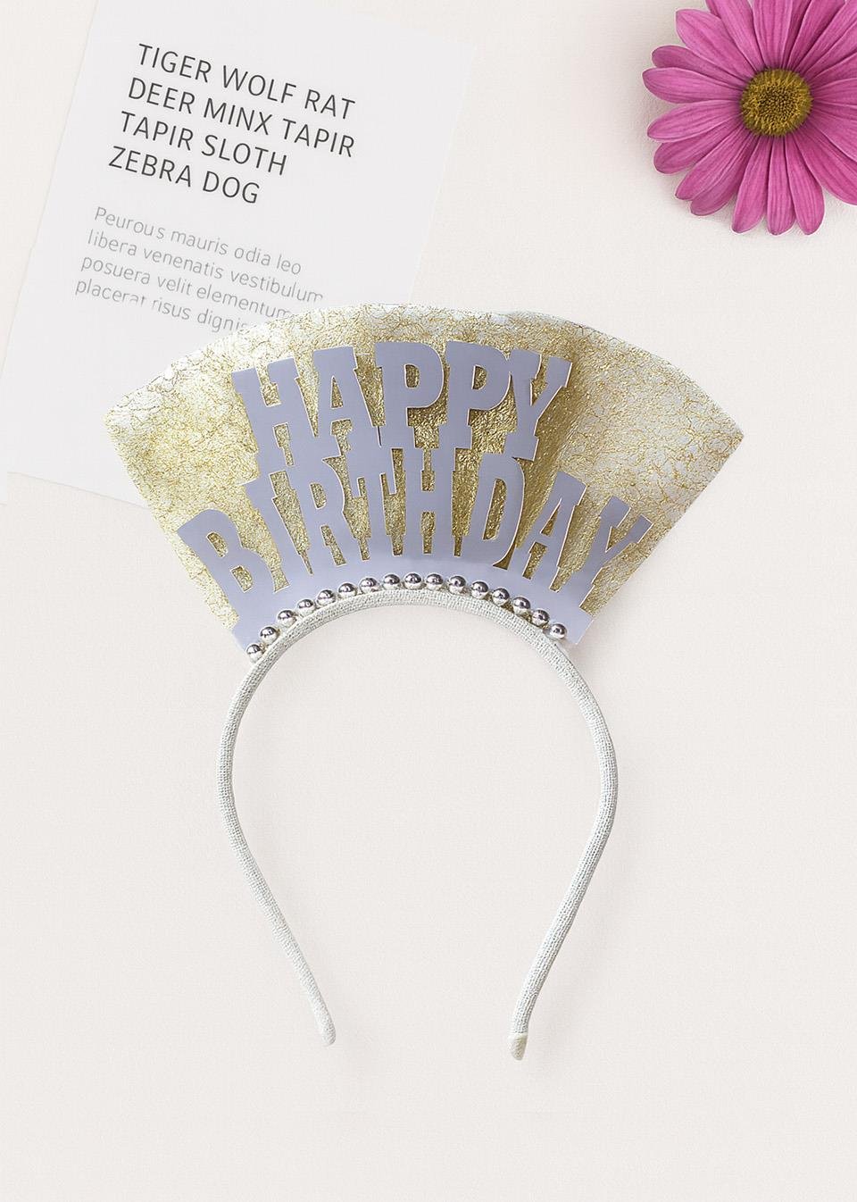 Happy Birthday Taç Gümüş Pleksi Altın Tüllü Doğum Günü Parti Tacı