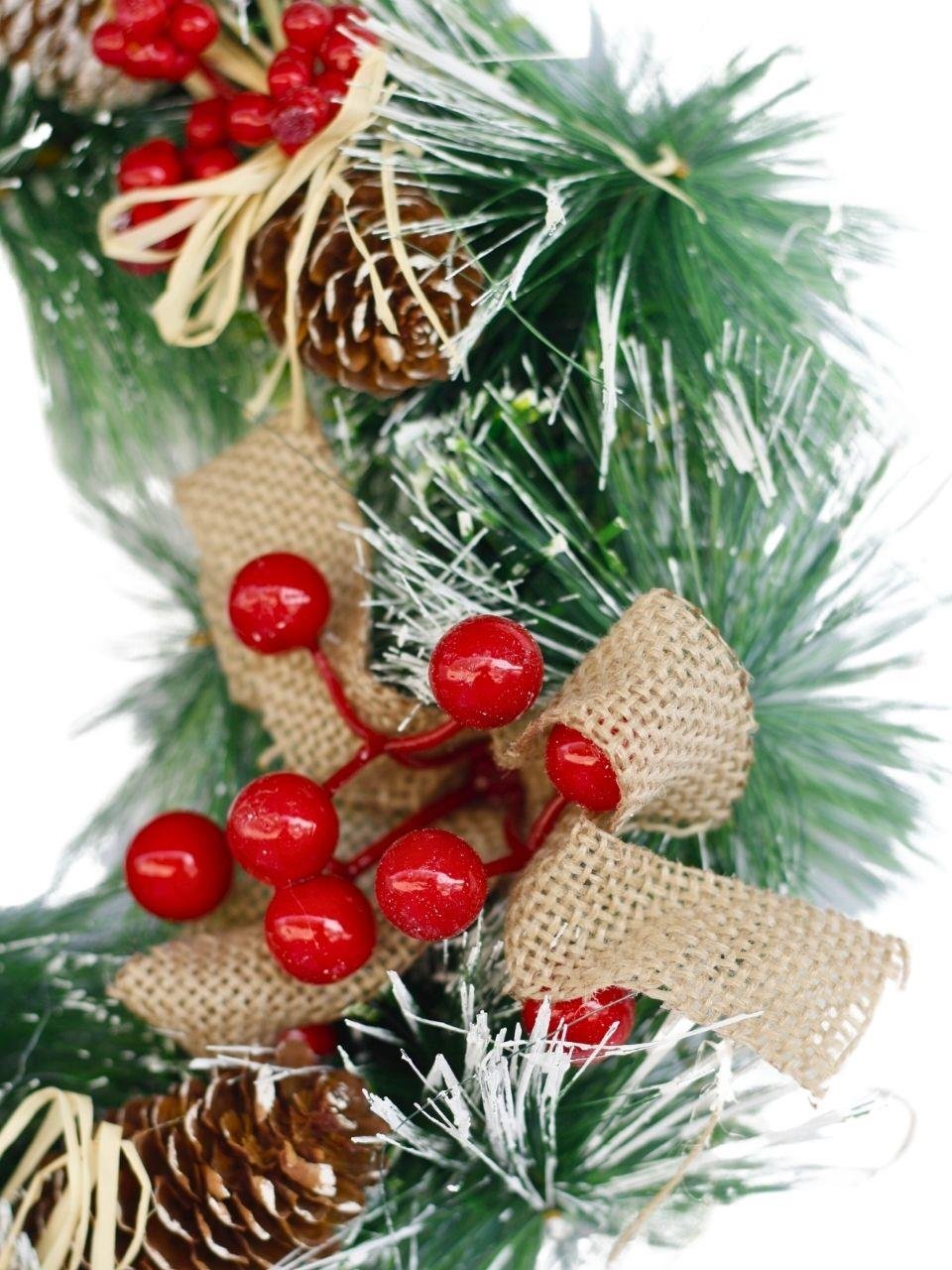 Yılbaşı Kapı Süsü Kokina Berryli Naturel Dekoratif Kapı Çelengi 35 Cm