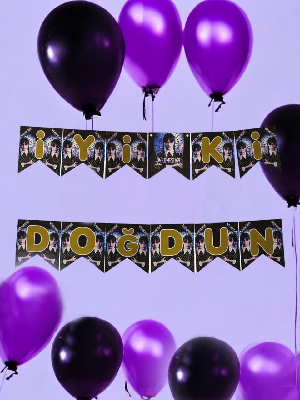 Wednesday Temalı İyi Ki Doğdun Yazı Banner Asılabilir Doğum Günü Süsü