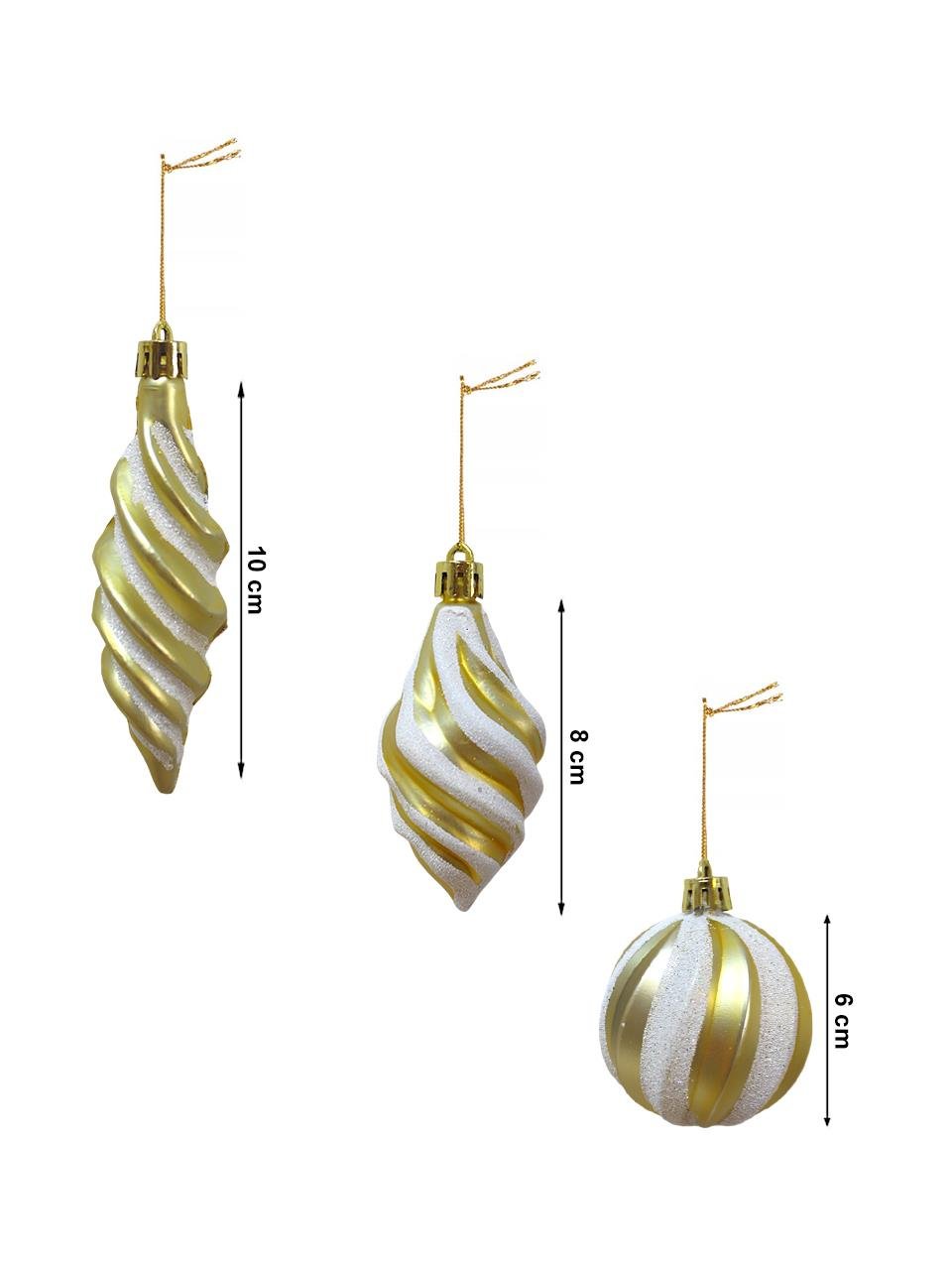 Yılbaşı Ağaç Süsleri Burgulu Karışık Paket Asılabilir Dekoratif Süs 6 cm 3'lü Gold
