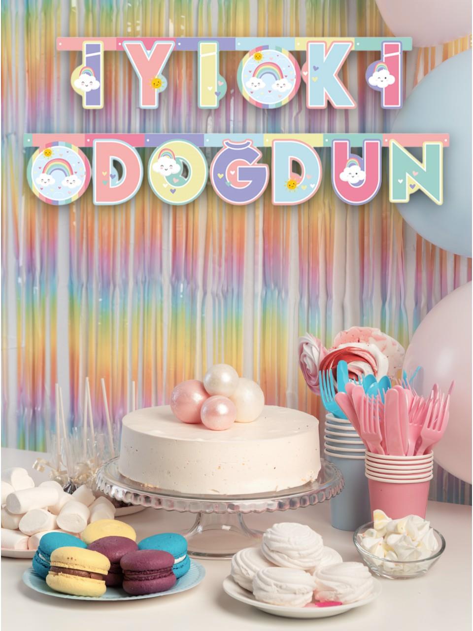Gökkuşağı Bulut Temalı İyi Ki Doğdun Yazı Banner Asılabilir Doğum Günü Süsü