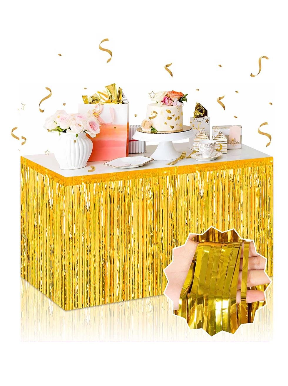 Metalize Parti Masa Eteği Masa Dekoru Gold