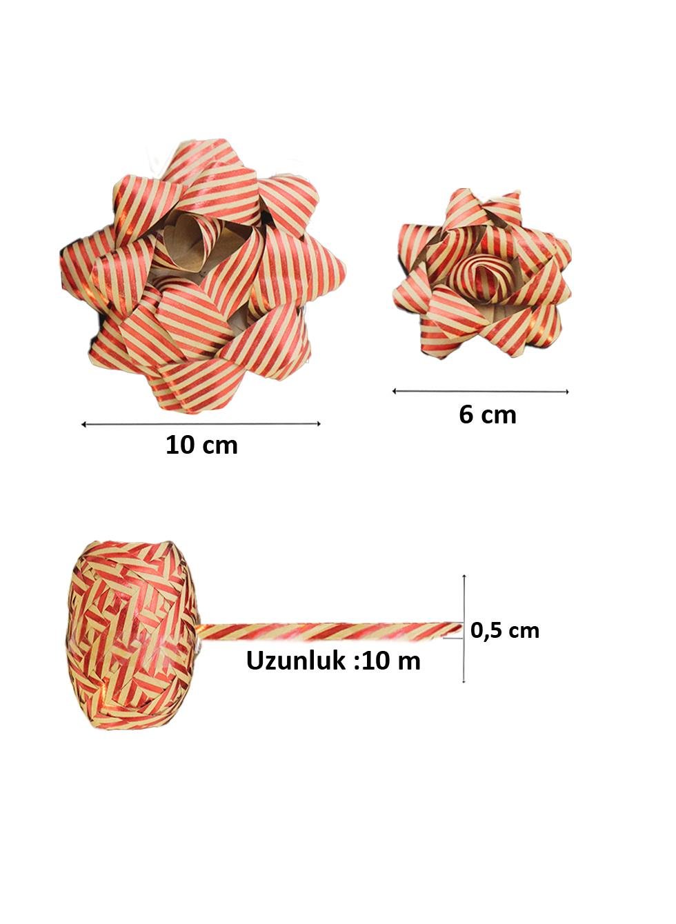 Hediye Paketleme Süsü Rafya Kurdele Süsleme Seti Kırmızı-Kraft Çizgili 3'lü