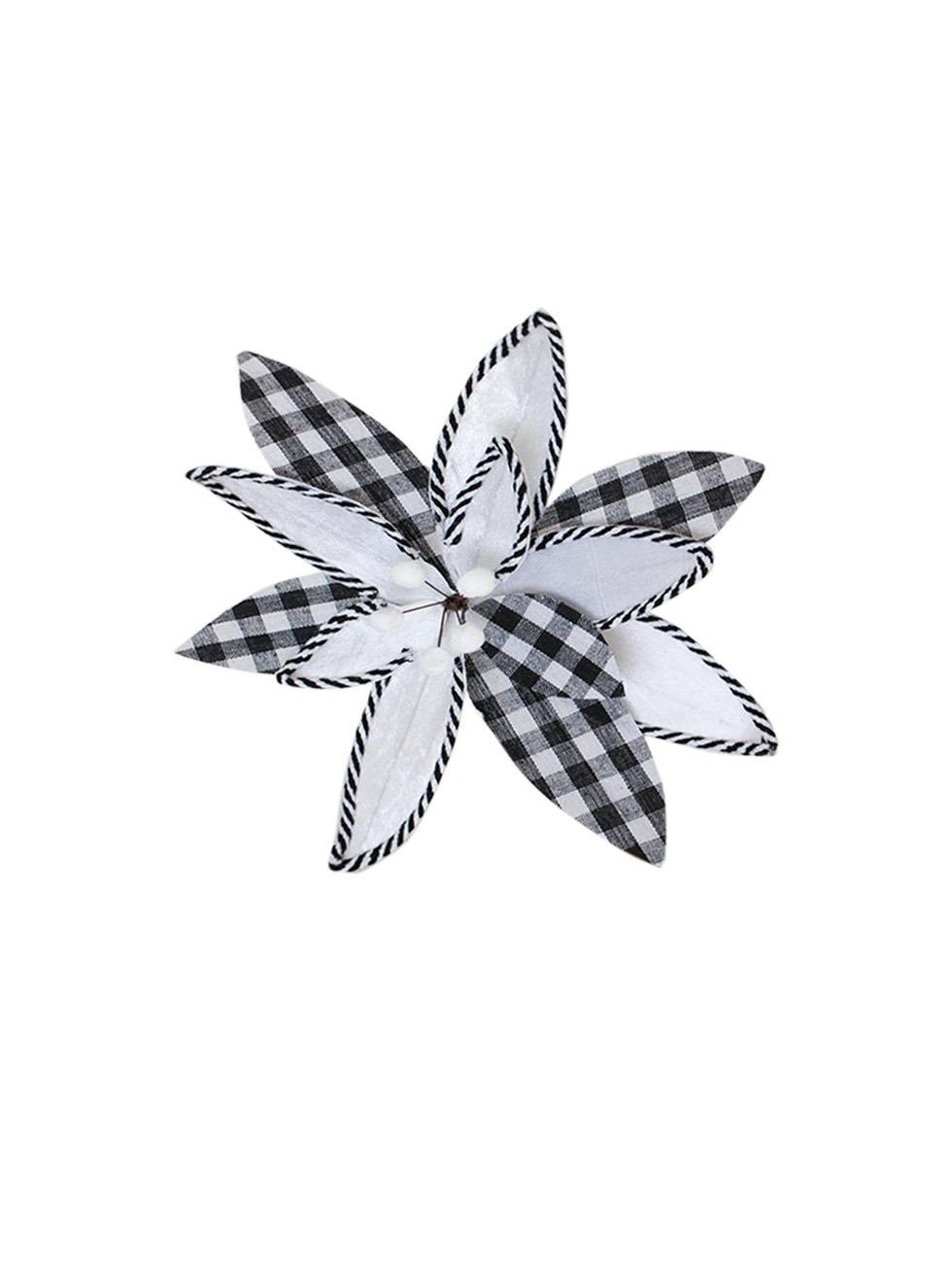 Yılbaşı Ağaç Süsü Ponsetya Atatürk Çiçeği Pötikare Desenli Beyaz 30 cm