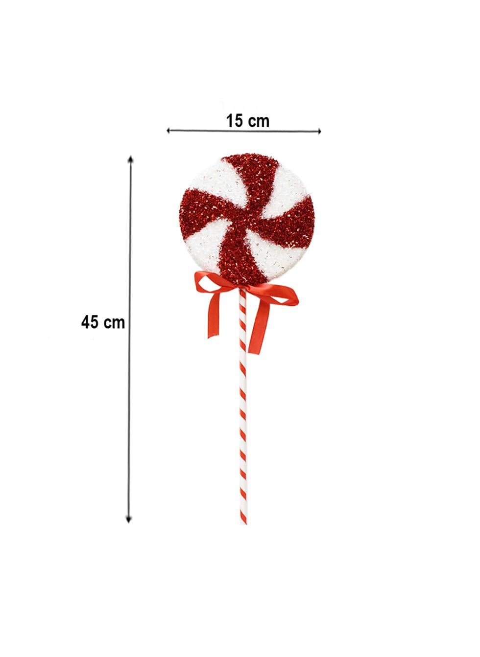 Yılbaşı Ağaç Süsü Dekoratif Simli Lolipop Şeker 45 cm
