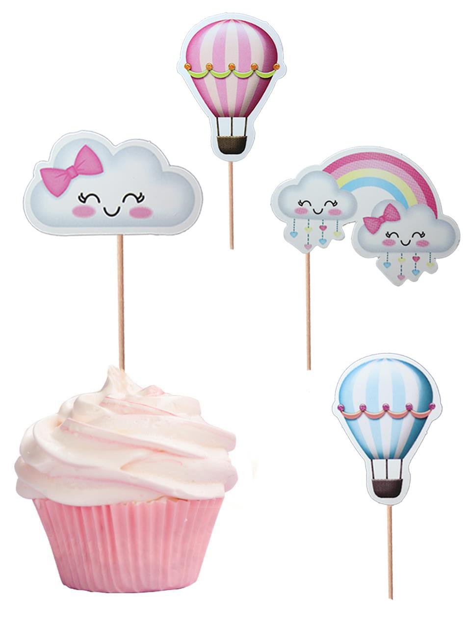 Gökkuşağı Bulut Temalı Kürdan Gökkuşağı Bulut Figürlü Cupcake Kürdanı Pasta Süsü 10'lu