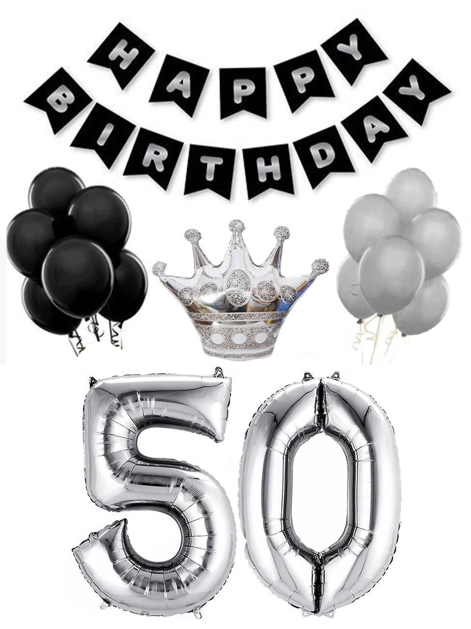 50 Yaş Balon Seti Doğum Günü Parti Seti Siyah Gümüş