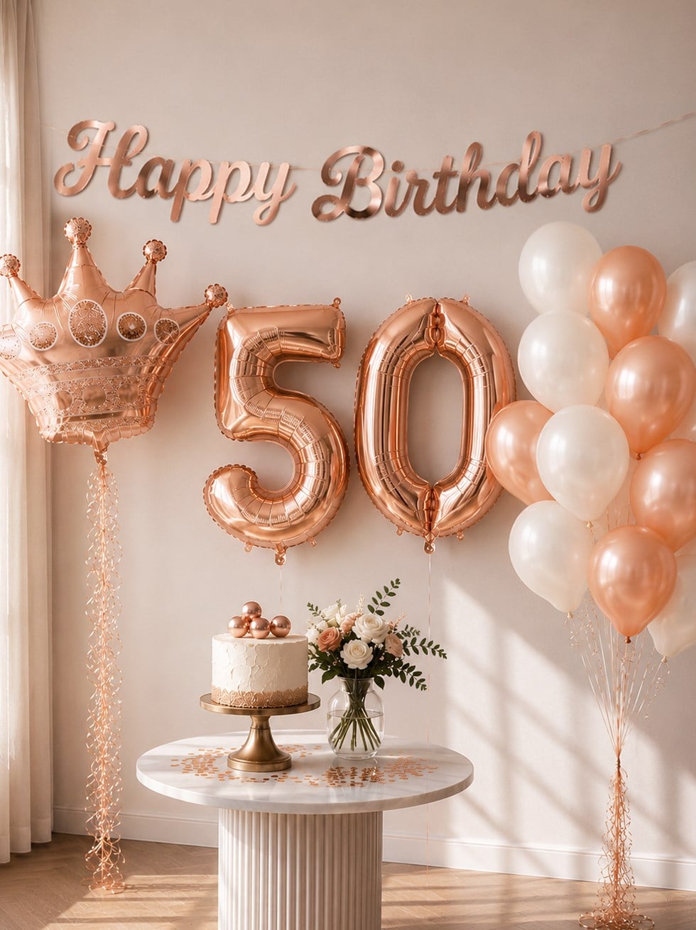 50 Yaş Doğum Günü Dekorasyon Seti – Balonlu Parti Seti Rose Gold - 50 Yaş Doğum Günü Partisi | Parti Adresi