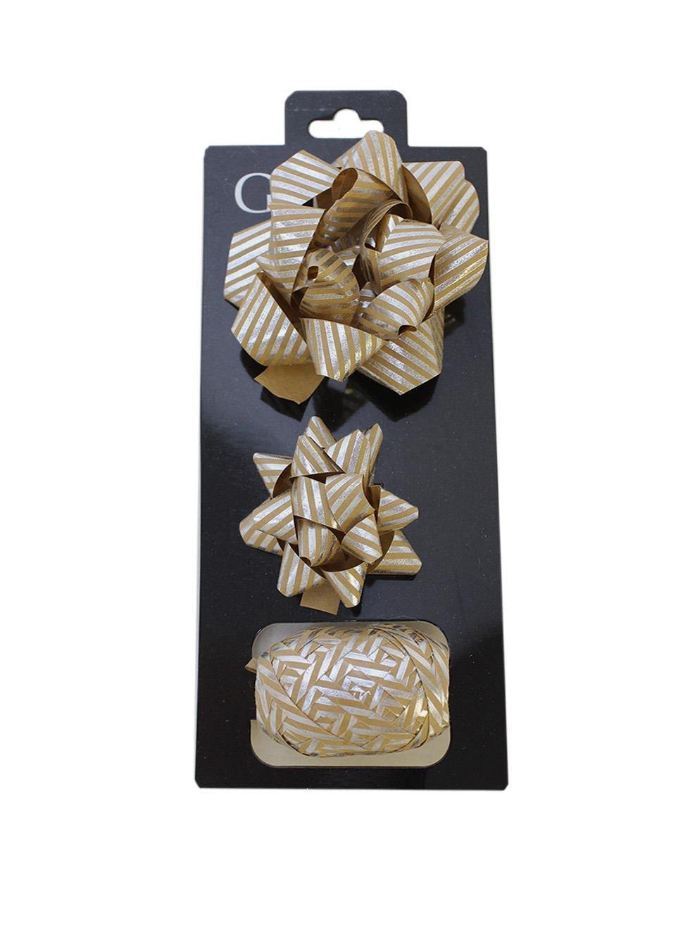 Hediye Paketleme Süsü Rafya Kurdele Süsleme Seti Kraft-Gümüş Çizgili 3'lü