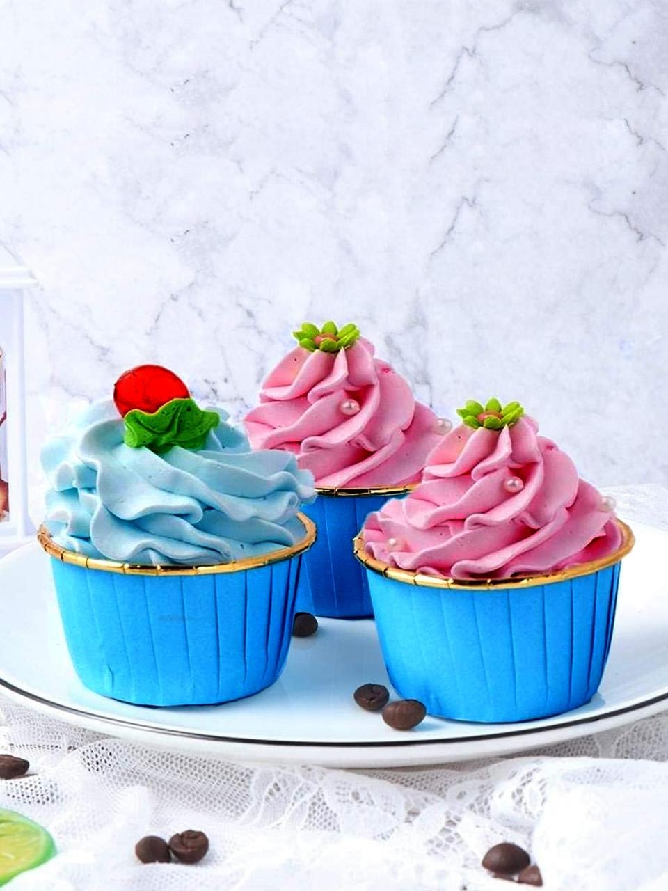 Kağıt Muffin Kek Kalıbı 25'li Mavi - Gold