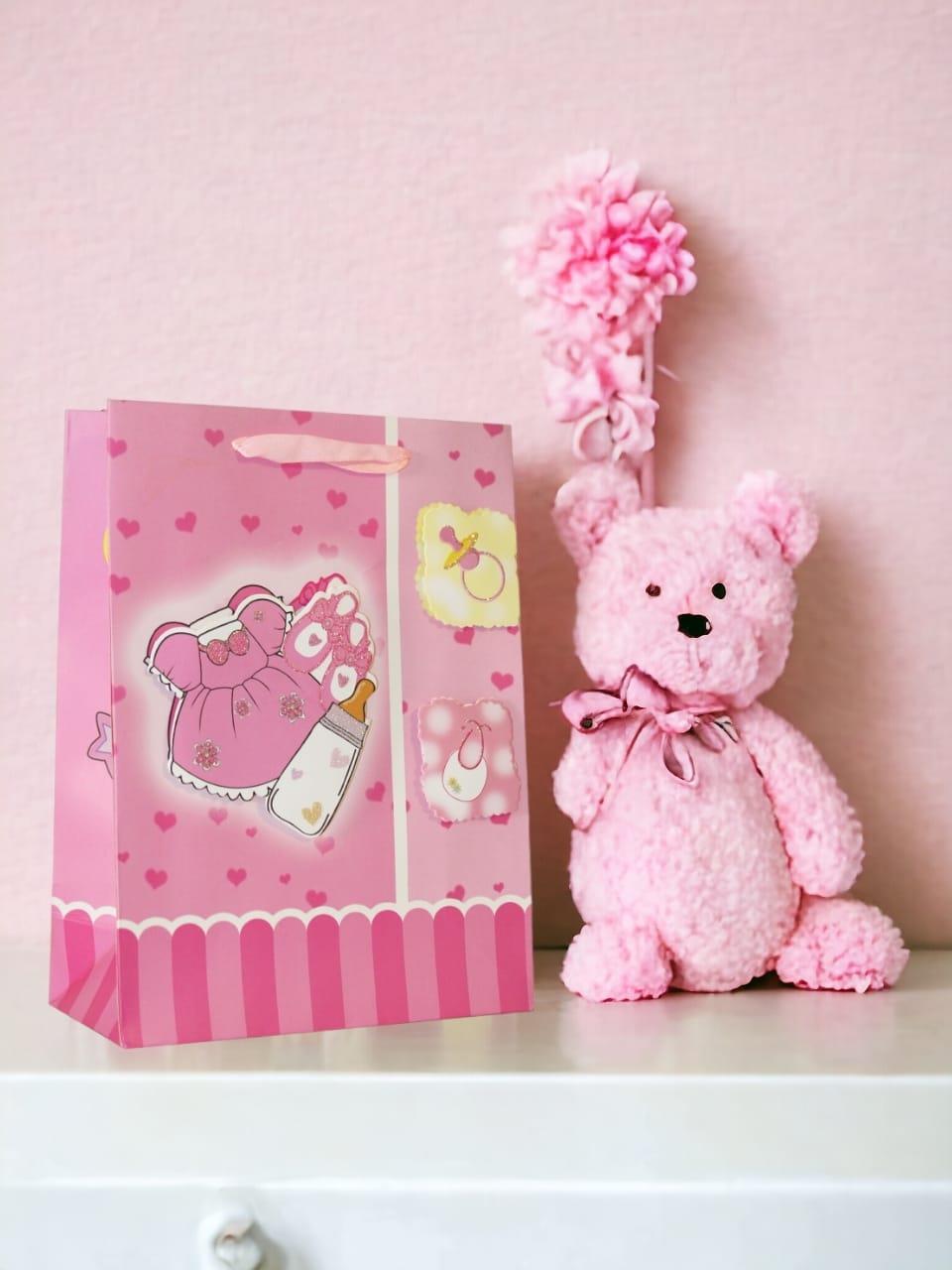 Hoş Geldin Bebek Baby Shower Kız Bebek Karton Hediye Çantası 24x18x8 Cm 