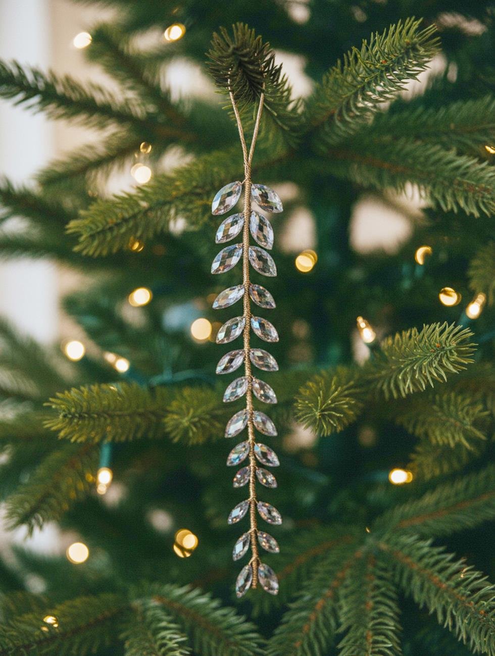 Yılbaşı Ağaç Süsü Lüks Işıltı Kristal Yaprak Dal Dekoratif Süs 30 cm