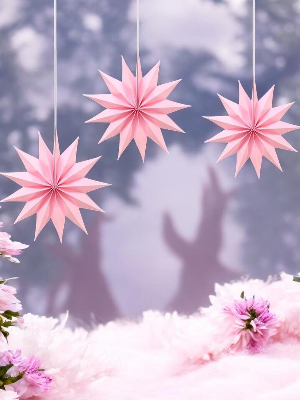 Kutup Yıldızı Tavan Sarkıt Süsü 3 Boyutlu Dekoratif Parti Süsü Açık Pembe 6'lı