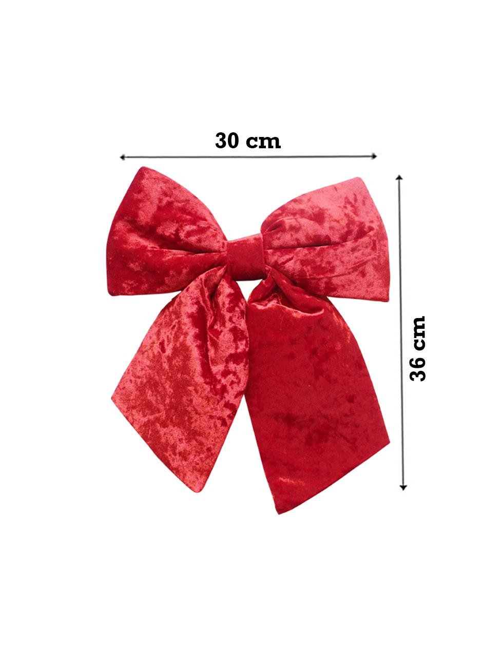 Yılbaşı Ağaç Süsü Kadife Fiyonk Sünger Dolgulu Kurdele Dekor Süsü Kırmızı 30 cm