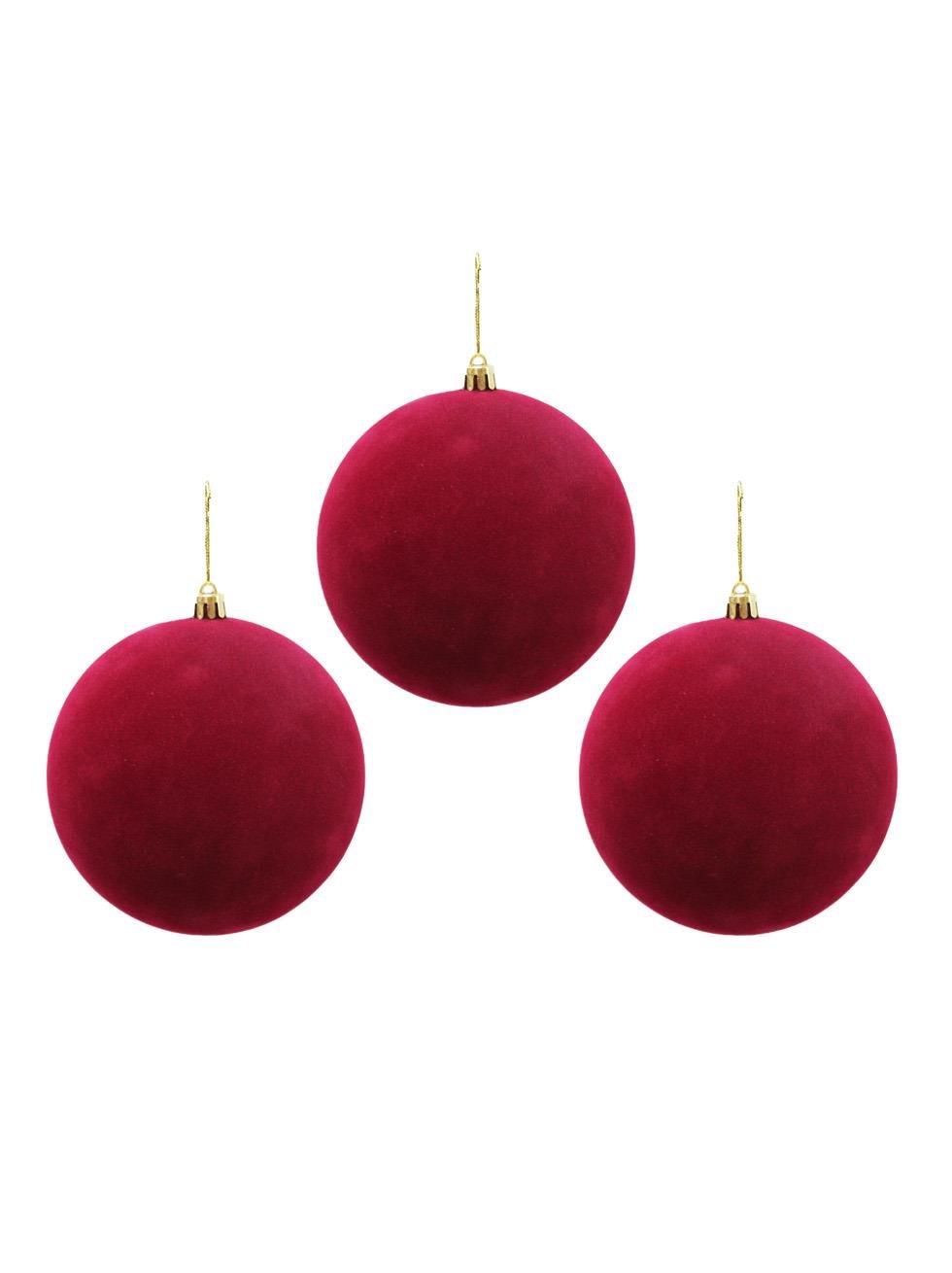 Kadife Yılbaşı Topu – Çam Ağacı Süsü Bordo 12 cm 3'lü