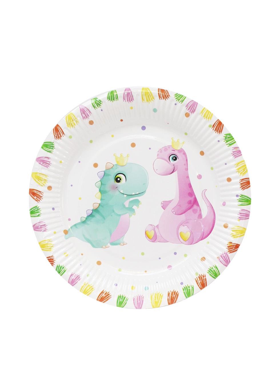 Sevimli Dinozor Temalı Tabak Karton Doğum Günü Tabağı 8'li