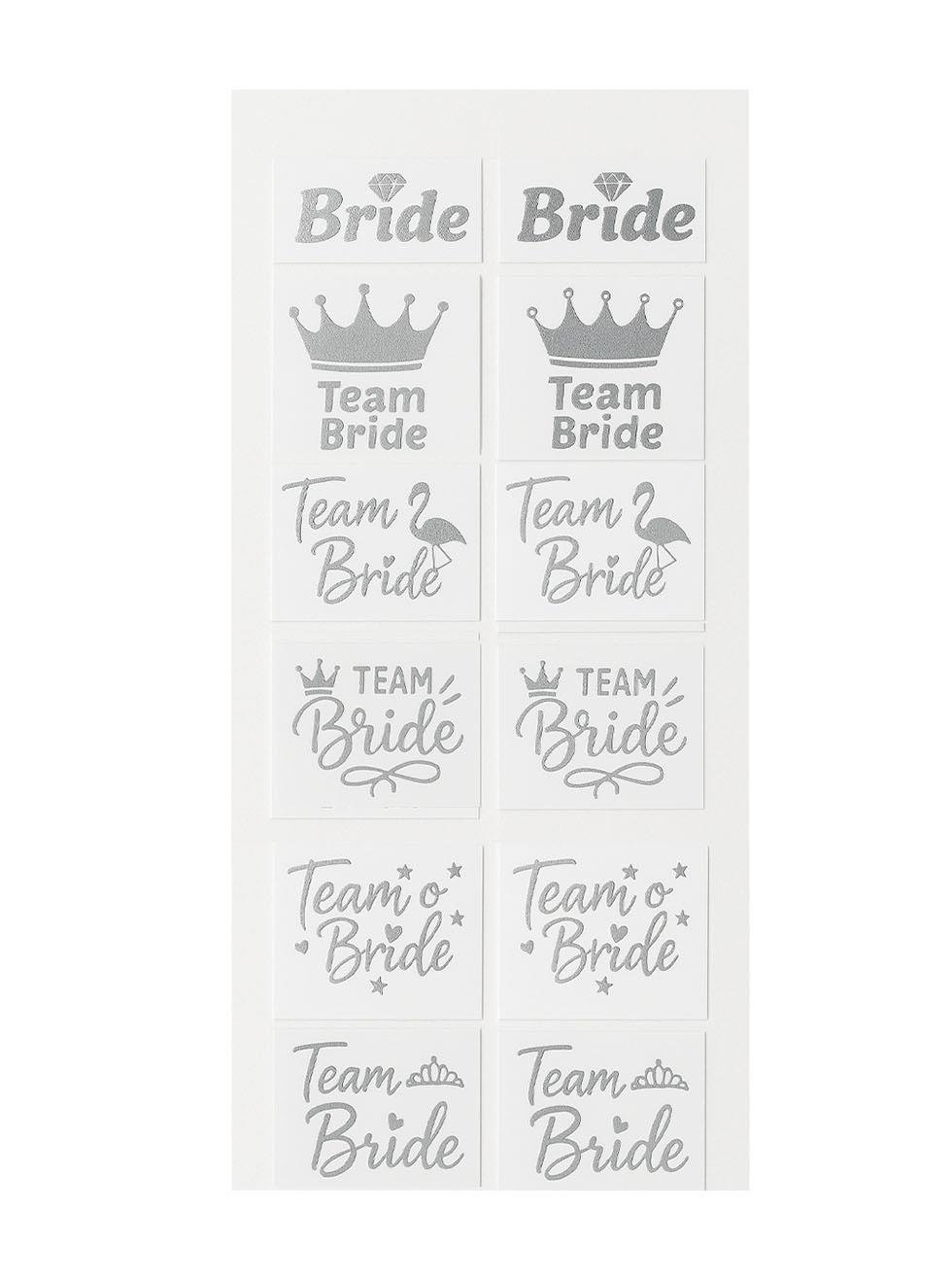 Bekarlığa Veda Partisi Karışık Dövme Seti Bride Team Bride Dövme Gümüş 12'li