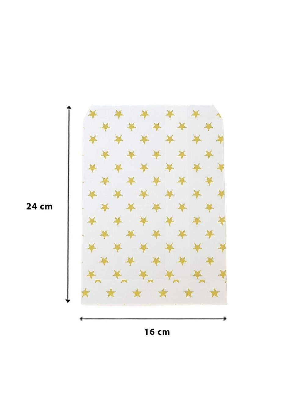 Altın Yıldız Desenli Kese Kağıdı Yılbaşı Hediye Ambalajı Beyaz 24 cm 50'li