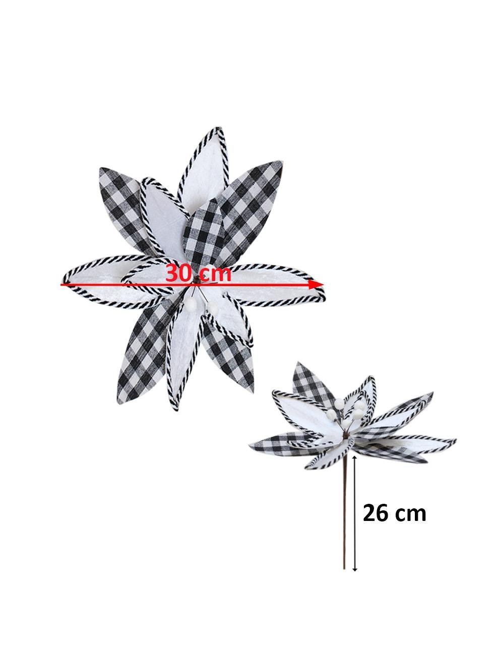 Yılbaşı Ağaç Süsü Ponsetya Atatürk Çiçeği Pötikare Desenli Beyaz 30 cm