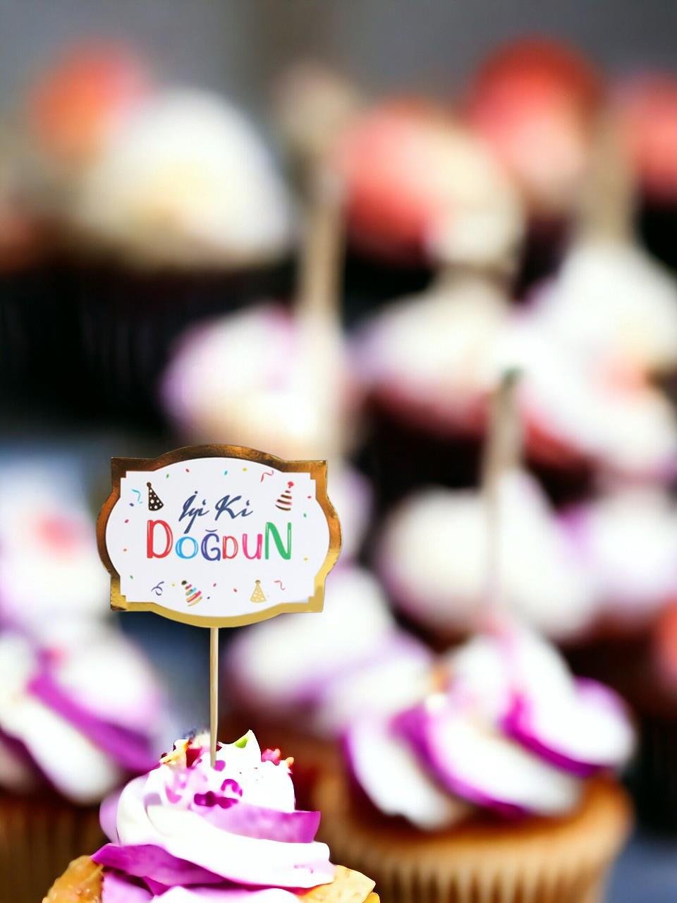 İyi Ki Doğdun Kürdan Cupcake Kürdanı Pasta Süsü Beyaz
