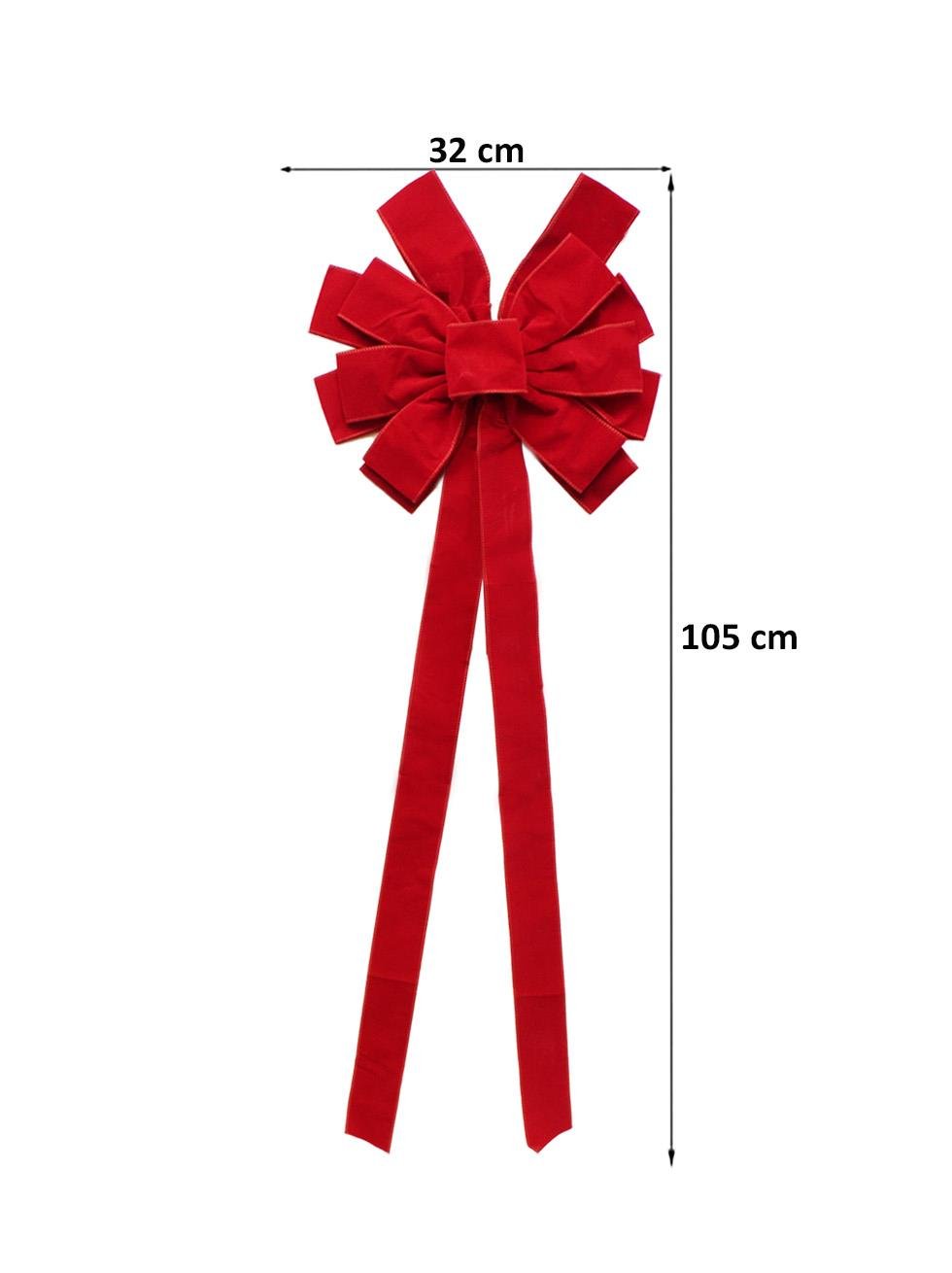Yılbaşı Dekoratif Kadife Fiyonk Büyük Boy Kapı ve Duvar Süsü Kırmızı 32 cm