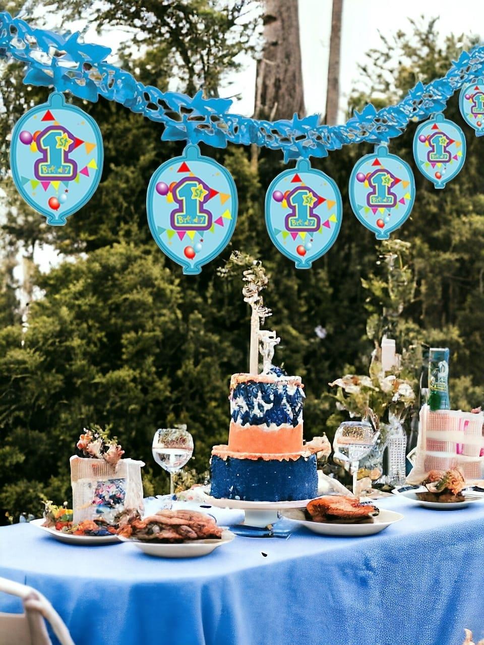 Kağıt Zincir 1 Yaş Parti Süsü Mavi 50'li