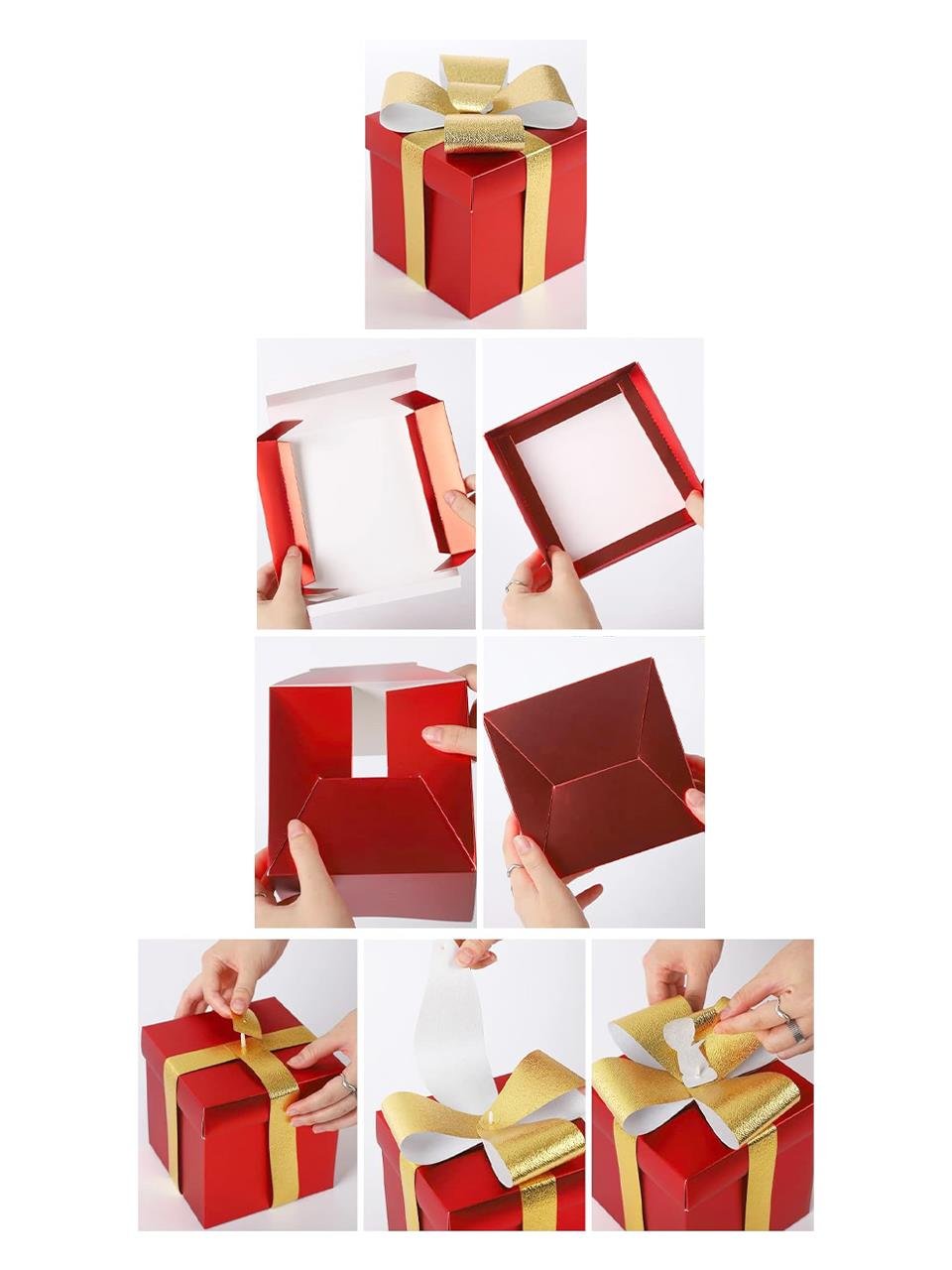 Yılbaşı Hediye Kutusu Gold Kurdeleli Kırmızı 20 cm