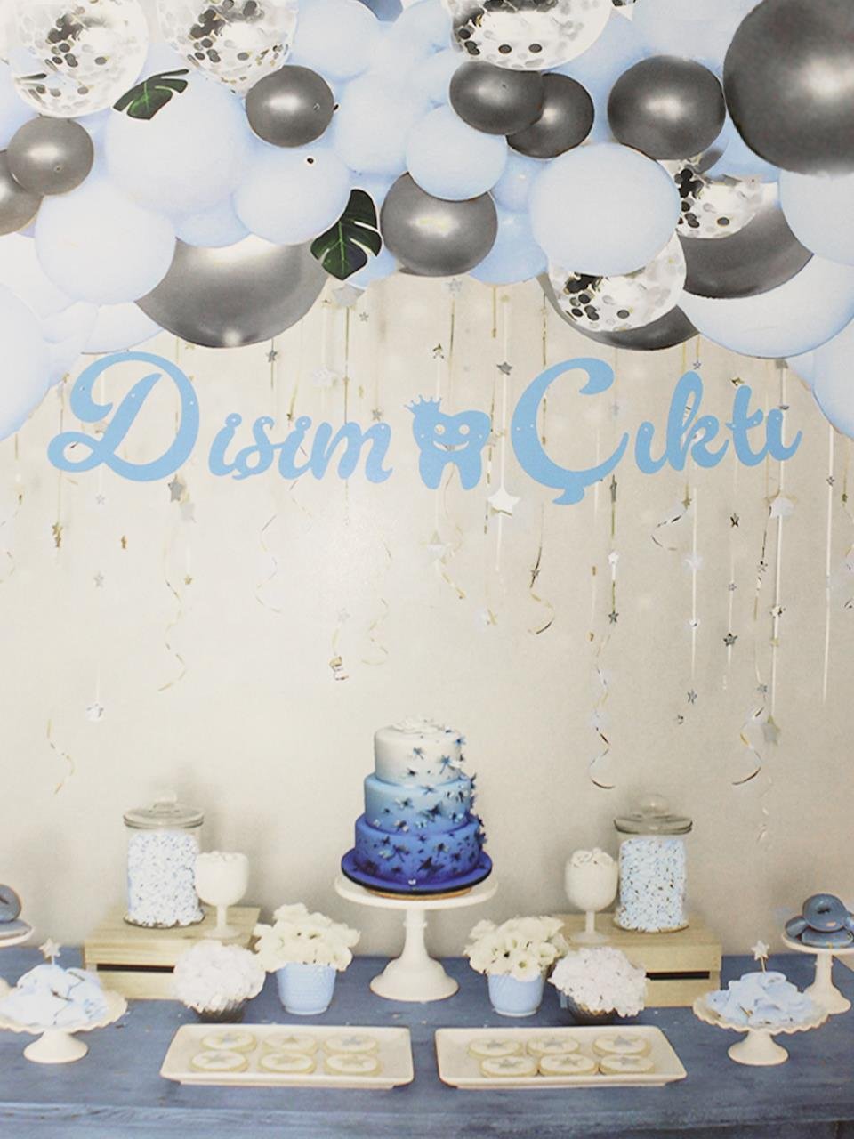 Diş Buğdayı Dişim Çıktı Yazılı Kaligrafi Banner Mavi