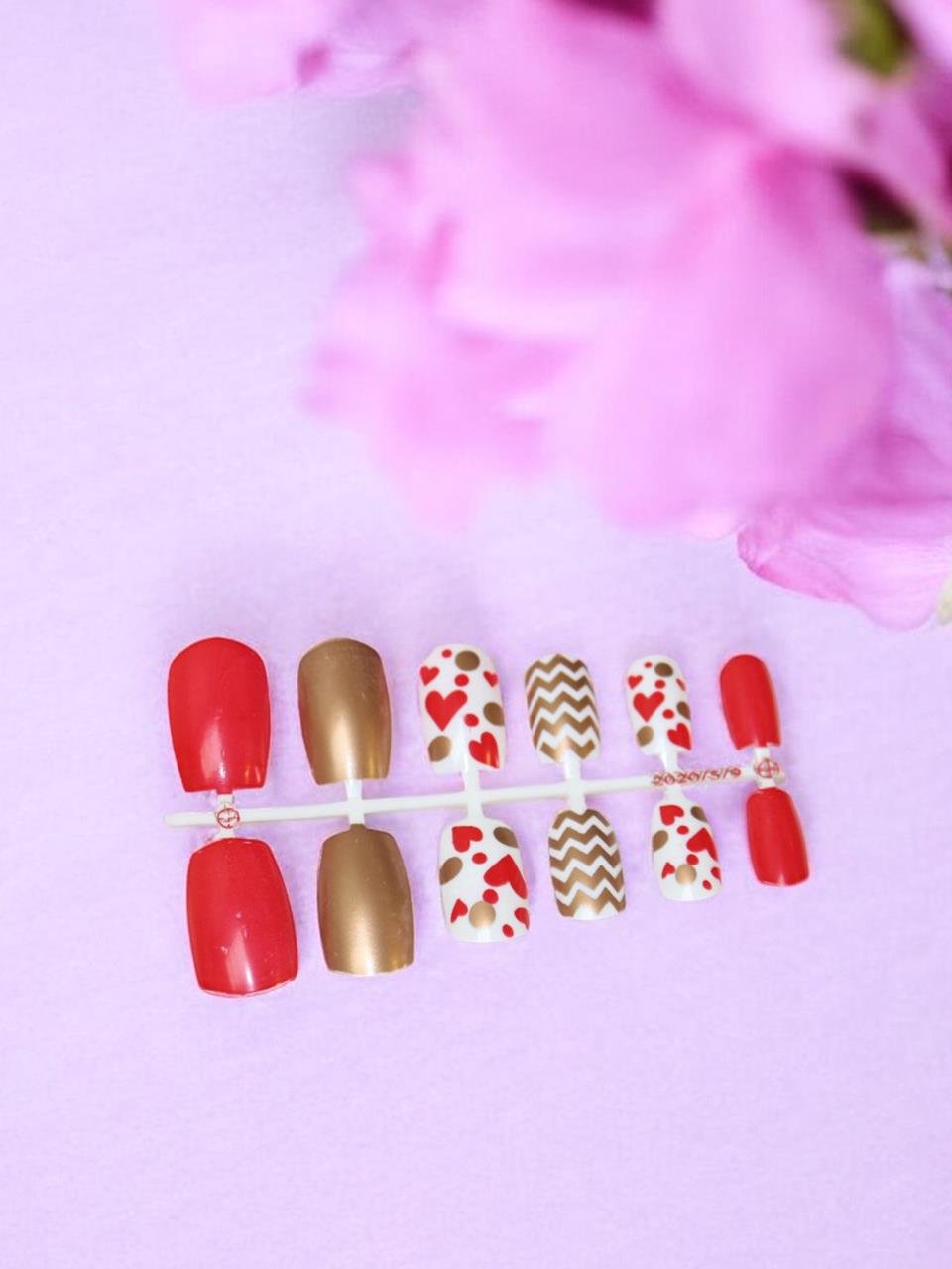Çocuk Takma Tırnak Seti Desenli Süslemeli Tırnak Set Parti Aksesuarı Kırmızı