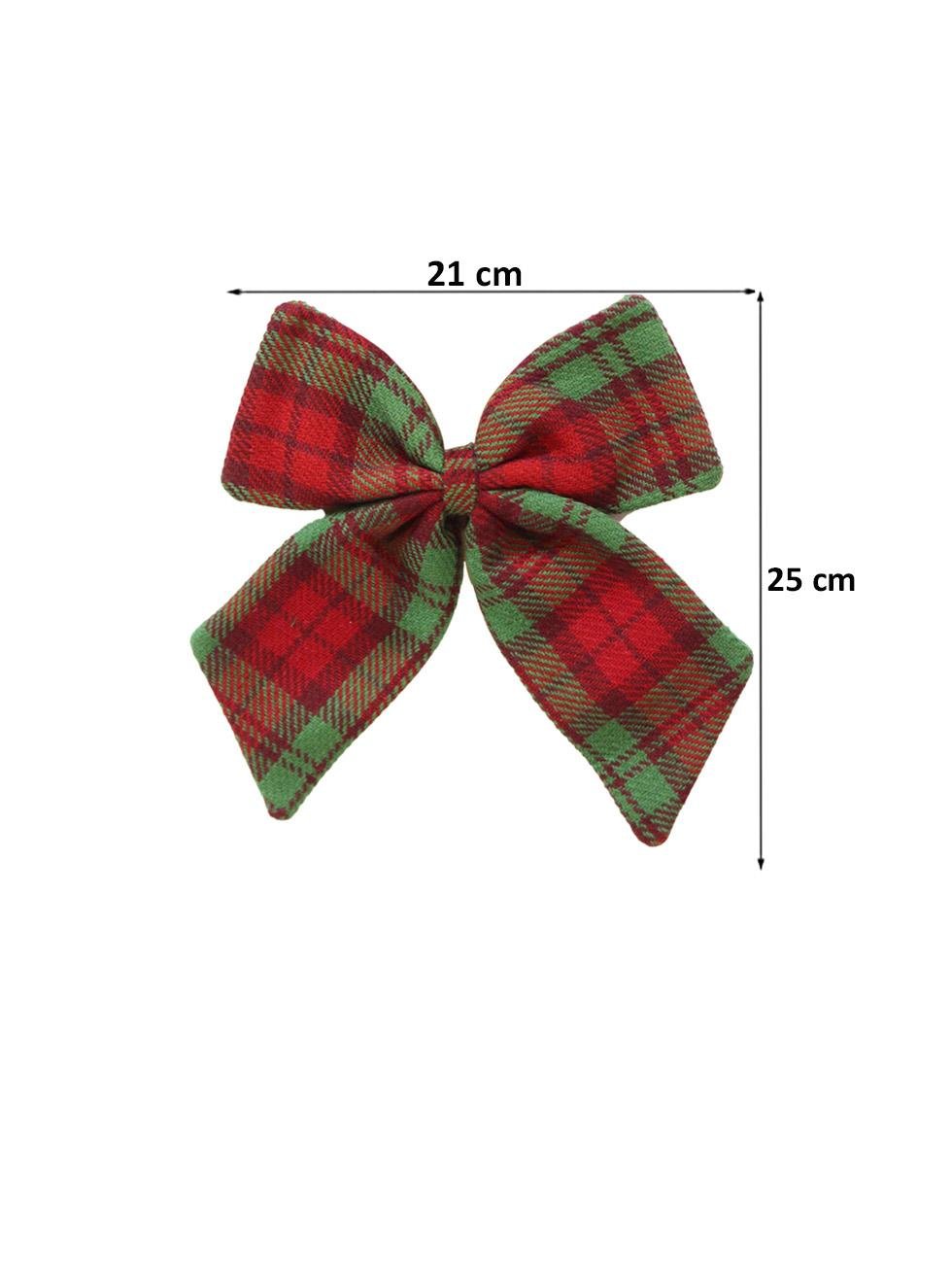 Yılbaşı Fiyonk Kırmızı Yeşil Ekose Desenli Dekoratif Kapı & Ağaç Süsü 21 cm 