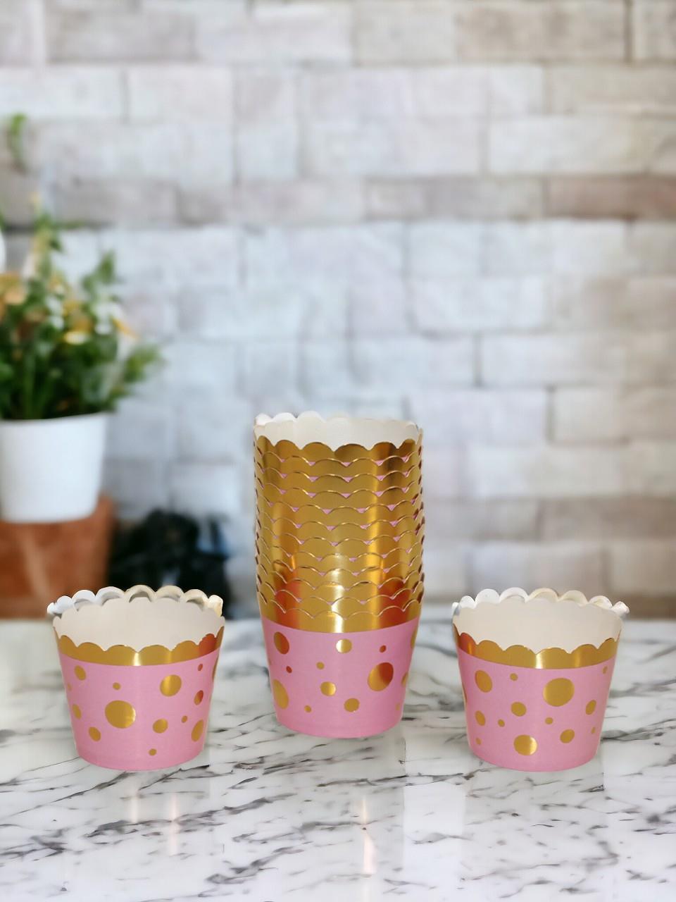Cupcake Kalıbı Pembe Altın Puanlı 12'li