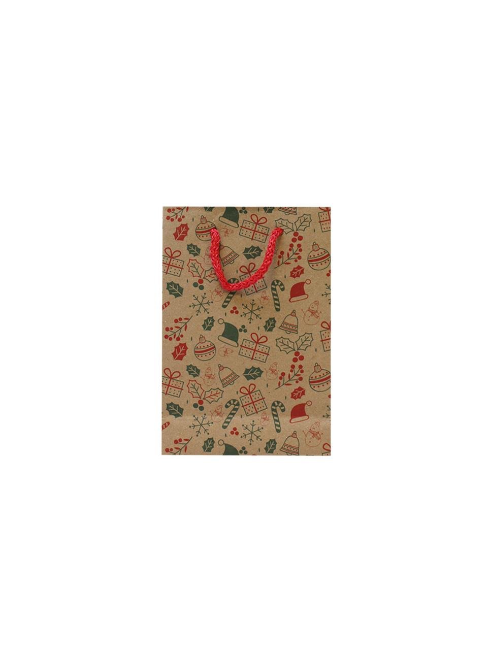 Yılbaşı Hediye Çantası Desenli Kraft Karton Çanta 12X17 cm 25'li