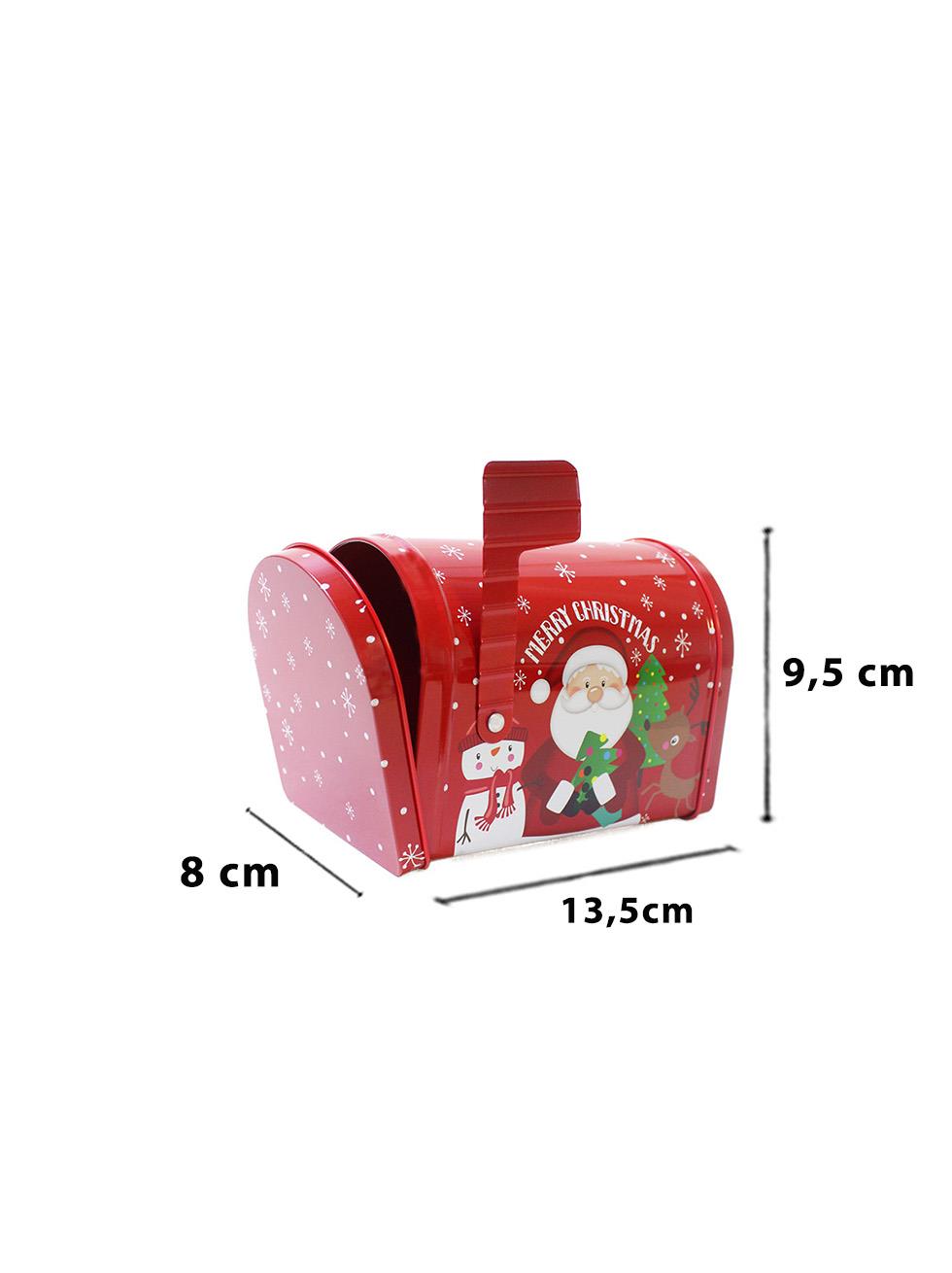 Noel Baba Desenli Yılbaşı Posta Kutusu Tasarımlı Teneke Kutu 13 cm