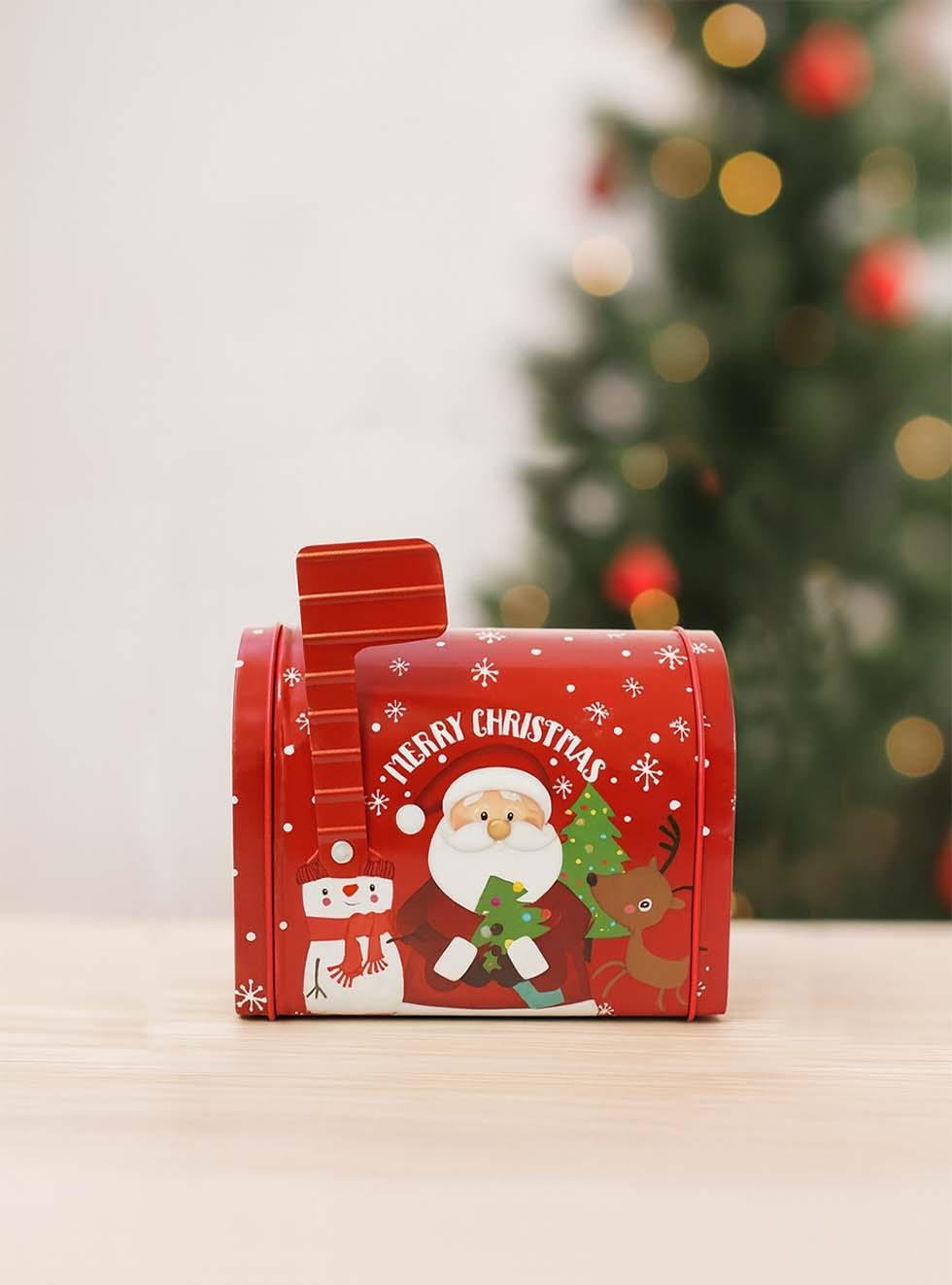Noel Baba Desenli Yılbaşı Posta Kutusu Tasarımlı Teneke Kutu 13 cm