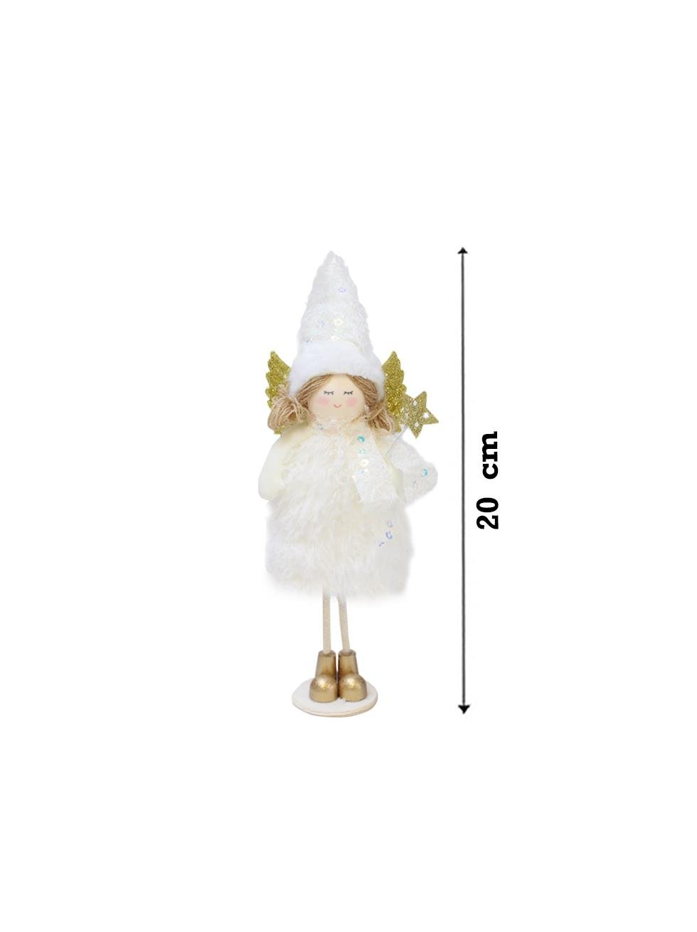 Yılbaşı Dekoru Altın Kanatlı Melek Dekoratif Biblo Süsü Beyaz 20 cm