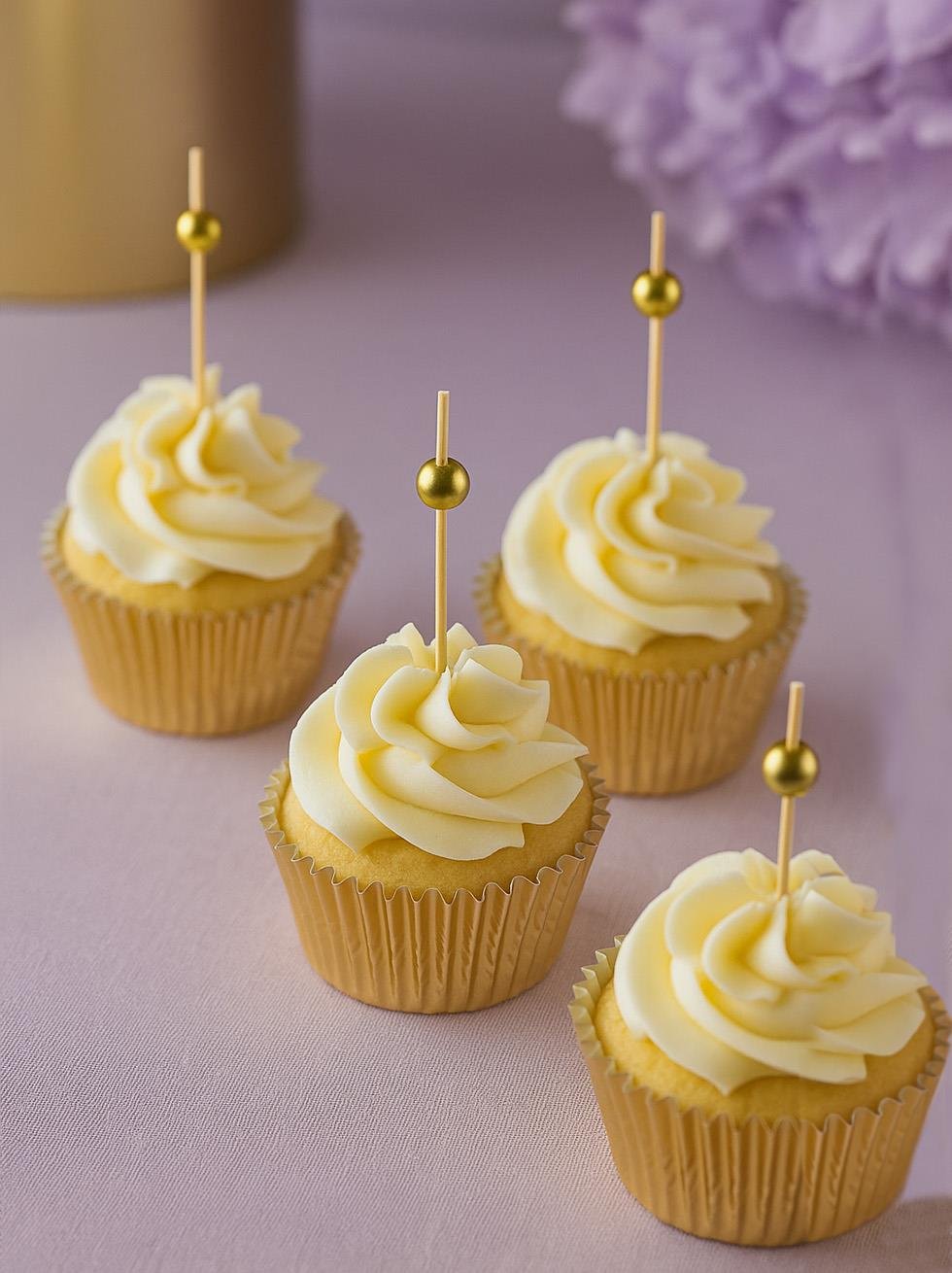 İncili Kürdan Süslü Dekoratif Cupcake Kokteyl Kürdanı Altın 12'li