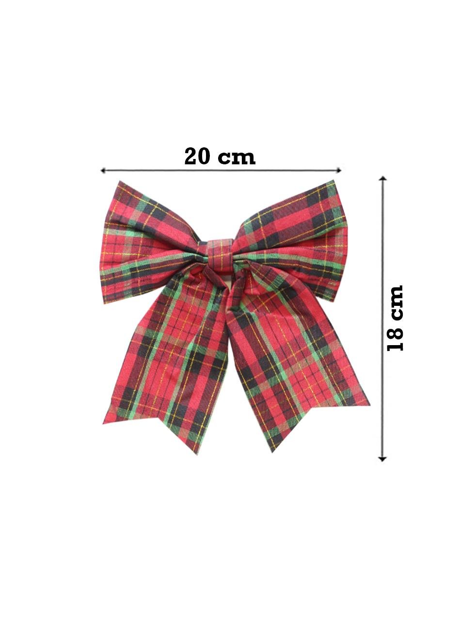 Yılbaşı Ağaç Süsü Ekose Fiyonk Asmalı Dekor Süsü Kırmızı 20 cm