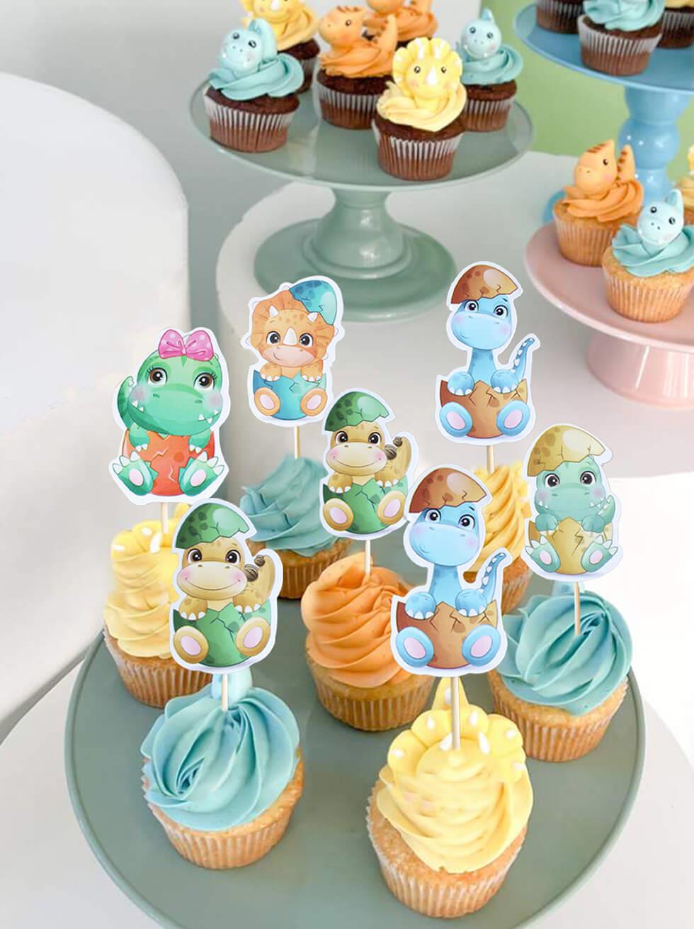Baby Dinozor Temalı Kürdan Figürlü Pasta Süsü Cupcake Kürdanı 10'lu