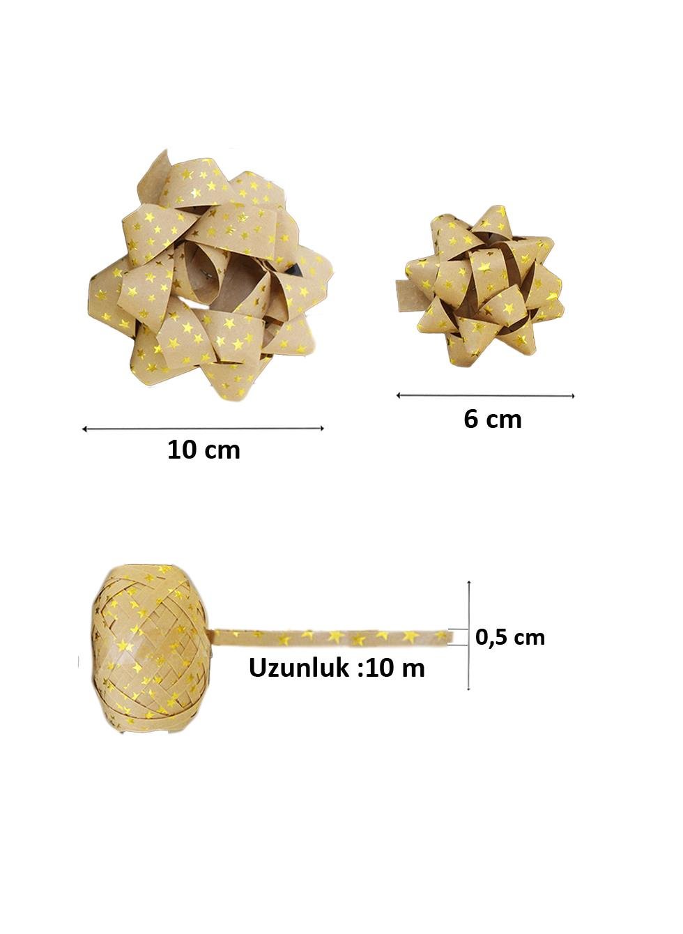 Hediye Paketleme Süsü Rafya Kurdele Süsleme Seti Kraft-Gold 3'lü